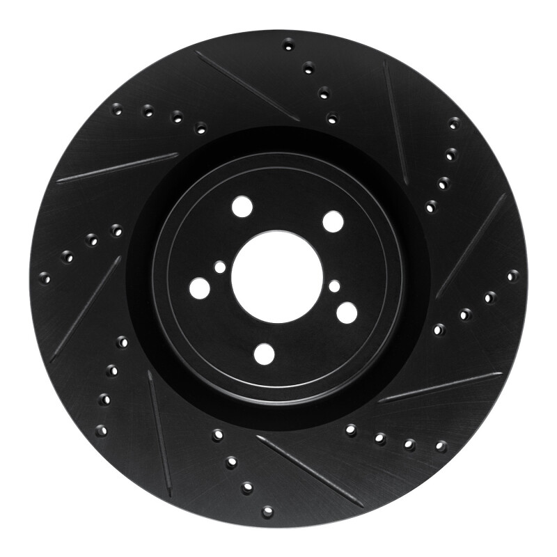 Subaru Impreza Brake Rotor (1) - Front Right - R1 Concepts - Drilled & Slotted - Black - `03-`25